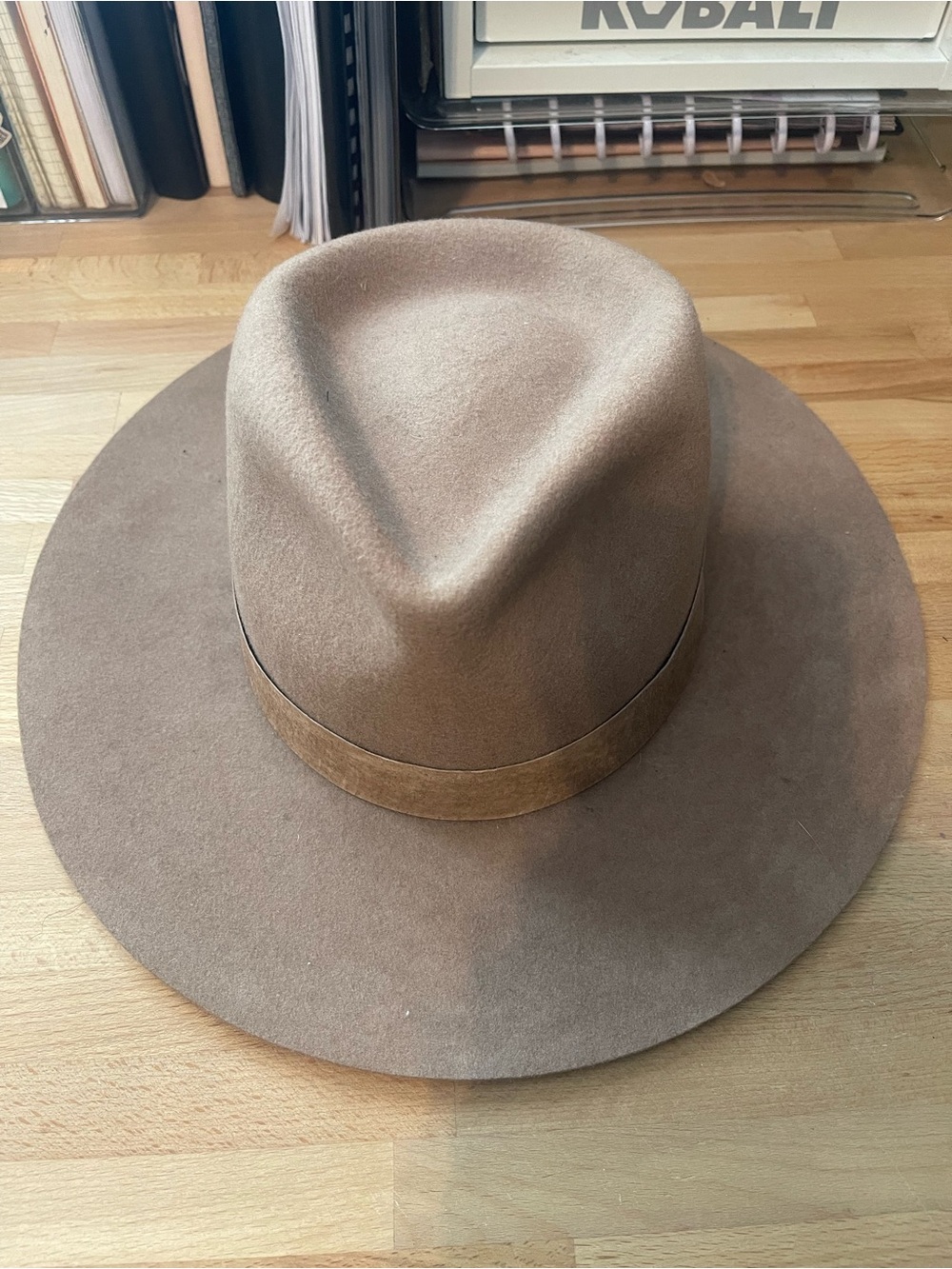 GIGI PIP Tan Wide-Brim Wool Fedora with Black Satin Lining